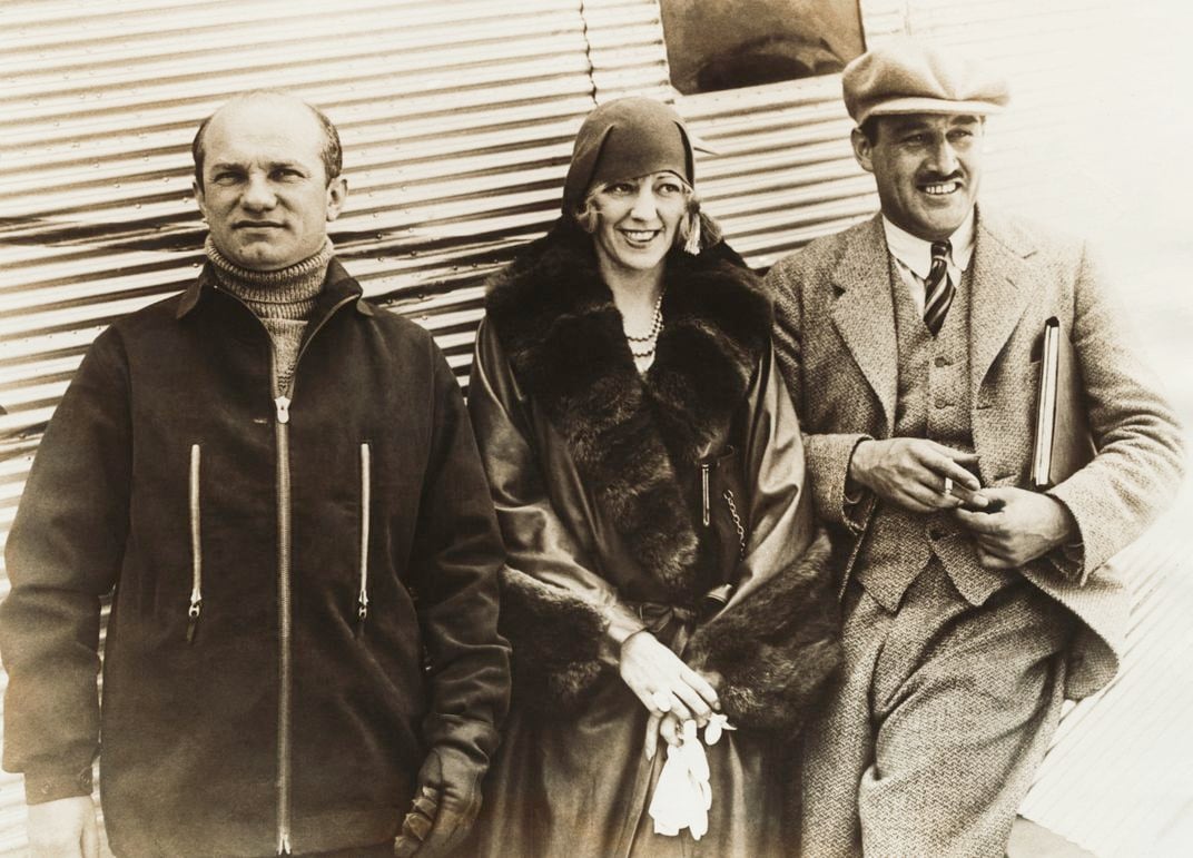 L to R: Charles Levine, Mabel Boll and aviator Bert Acosta