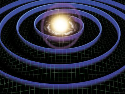 An illustration of how gravitational waves ripple through the fabric of space-time.