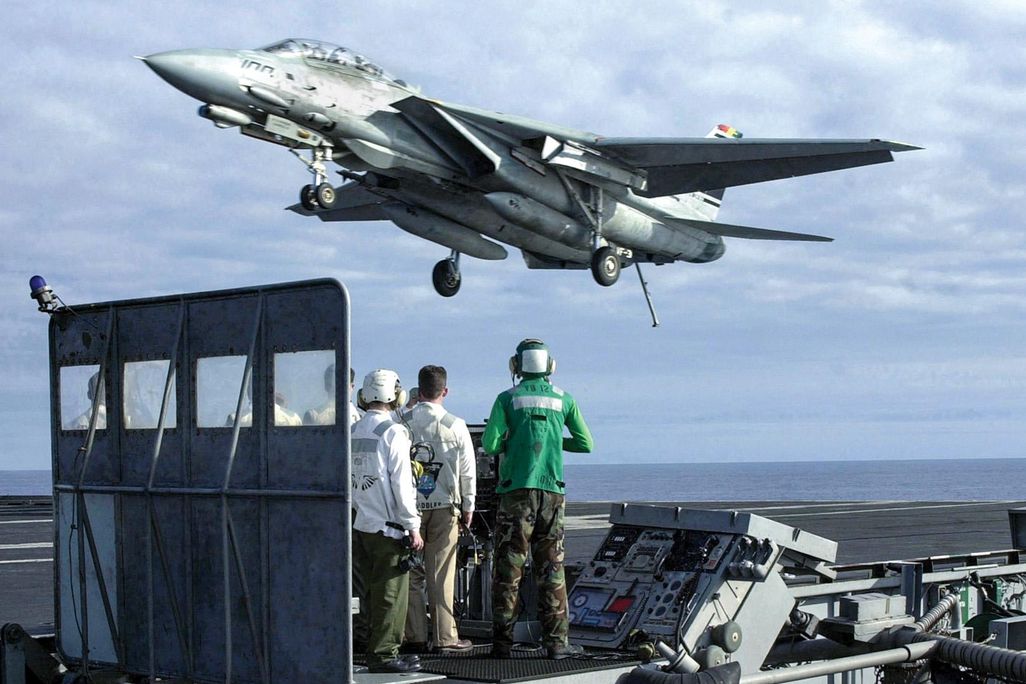 F-14 Tomcat landing on aircraft carrier