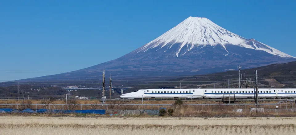  Japan's bullet train with Mt. Fuji in the distance 