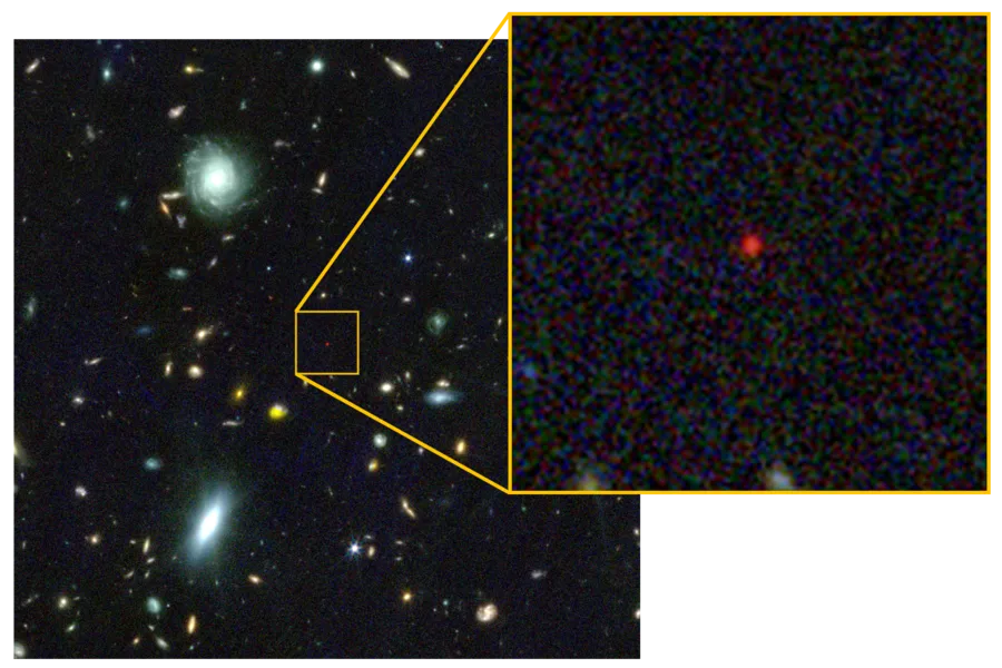 a panel zooming in on a portion of a JWST image with the black hole star