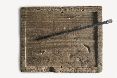 A wax writing tablet with a stylus