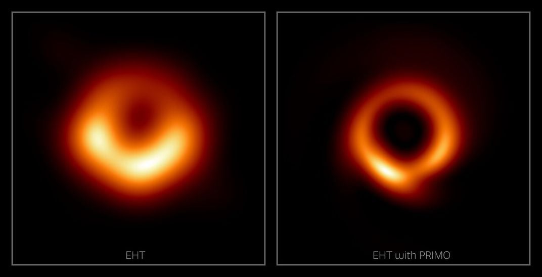 Two side-by-side orange rings against black backdrop