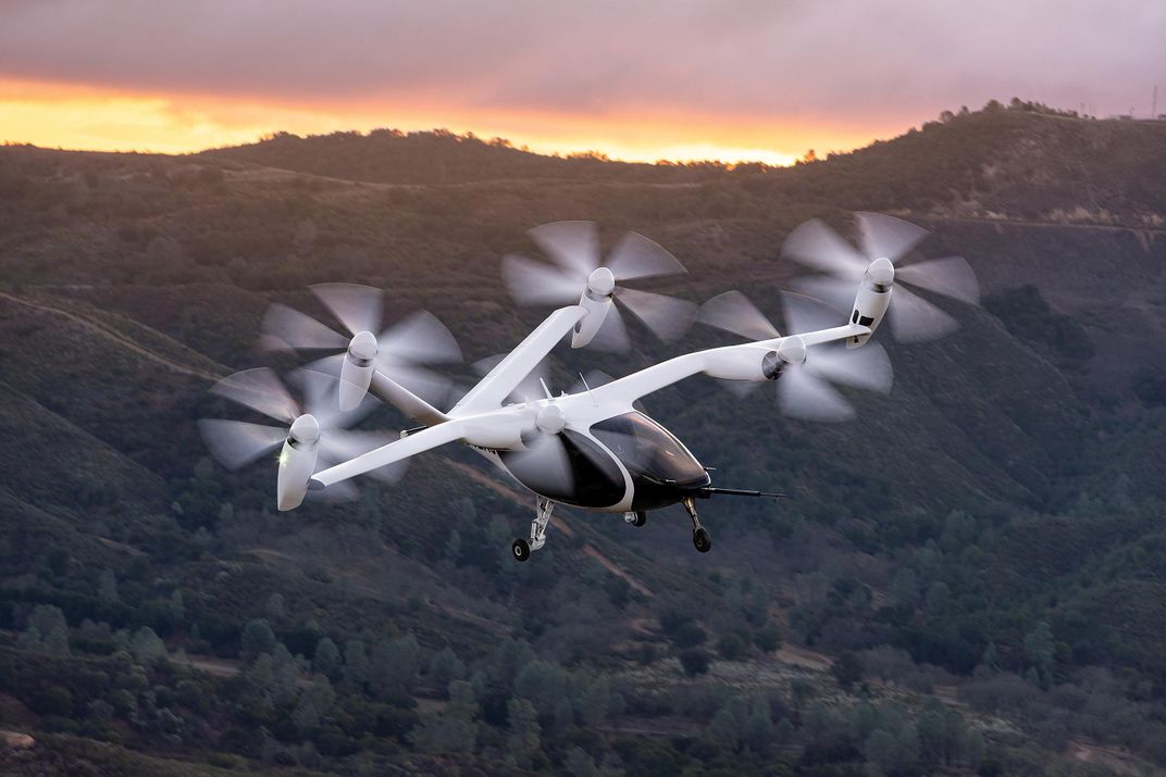 Joby Aviation S4 with sunset over hills in background