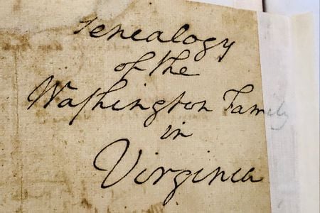 In the corner of one side of the document, Washington wrote "Genealogy of the Washington Family in Virginia"