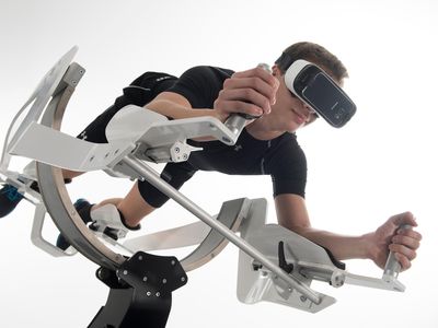 The ICAROS virtual reality flight simulator doubles as an excercise machine.