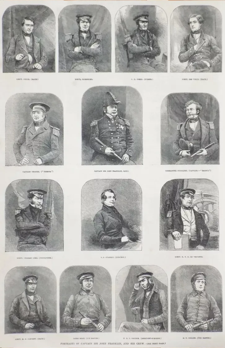 Sketches of the senior officers from Erebus​​​​​​​, plus Crozier, based on the daguerreotypes taken by Richard Beard in 1845