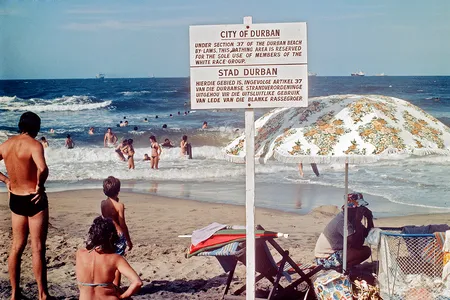 A beach at Durban reserved for whites. An amendment to the Separate Amenities Act extended the laws to beaches. January 1, 1976
