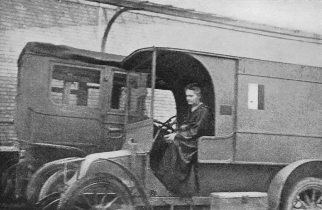 Marie Curie in one of her mobile X-ray units in October 1917
