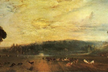 The Lake, Petworth: Sunset, Fighting Bucks, painted by J.M.W. Turner around 1829, was one of several works studied to see if there was a connection between the colors used in the image and volcanic particles in the atmosphere at the time of the painting's creation.