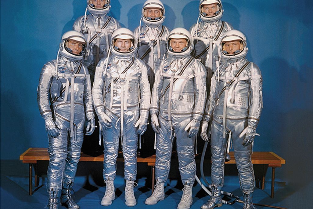 The Mercury 7, in not-quite-full silver regalia