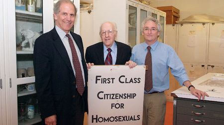 Frank Kameny donated picket signs to Brent Glass, former director of NMAH, and curator Harry Rubenstein in 2006.