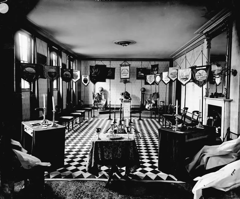 View of a room at the Masonic Hall in Suffolk, England, in the early 20th century