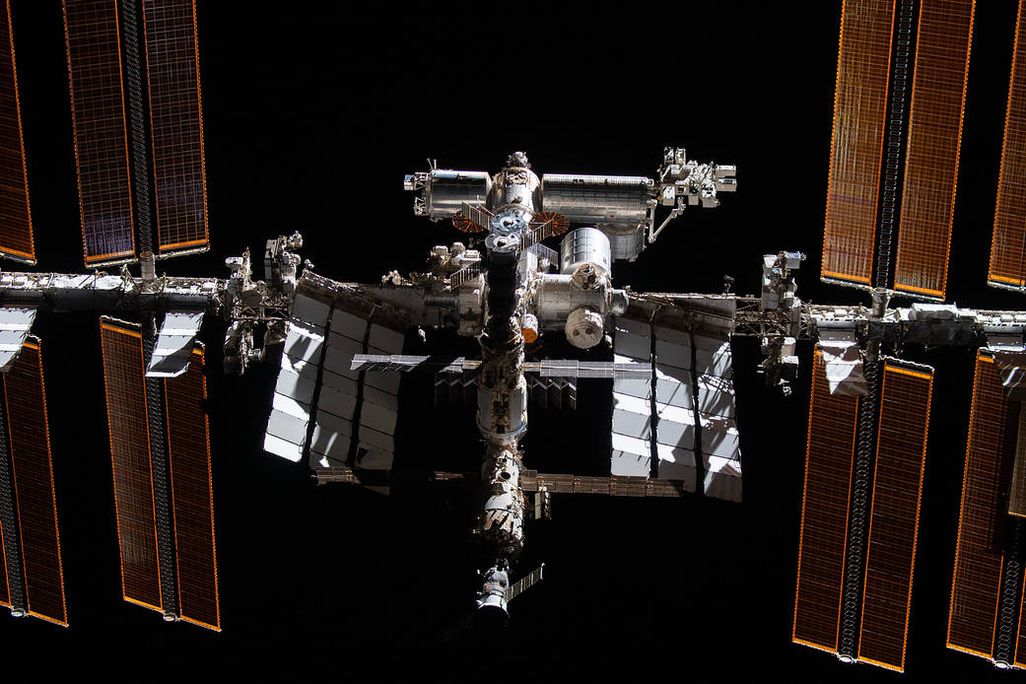 An image of the International Space Station taken from the SpaceX Crew Dragon Endeavour during a fly around.