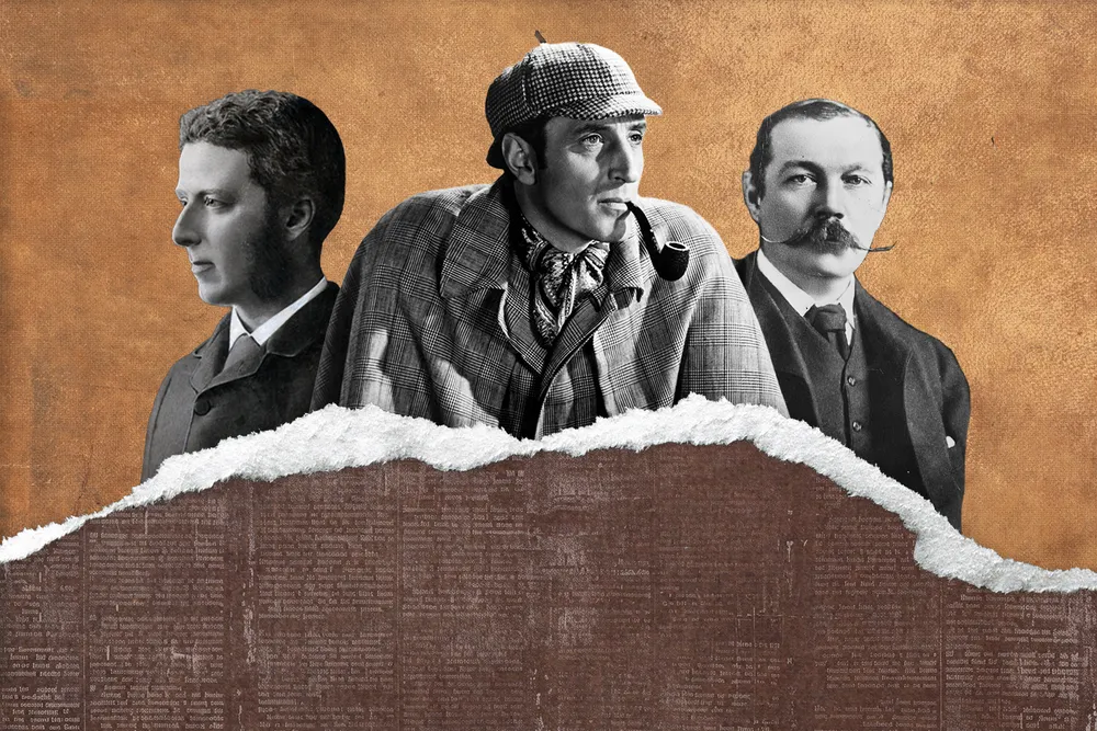 An illustration of Joseph Bell, Sherlock Holmes and Arthur Conan Doyle