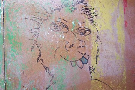 A self-portrait made by Johnny Rotten on the walls of the studio where the Sex Pistols recorded their first demos.
