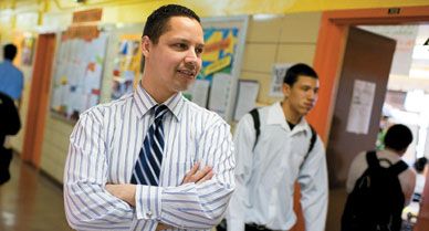 “He’s changed the whole environment,” a fellow educator says of Gonzalez (at Middle School 223, March 2007). Though many of his students come from poor or unstable homes, “he’s shown that all kids can read, all kids can write.”