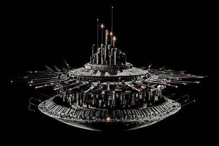 The Mother Ship Model, “Close Encounters of the Third Kind,” is on display in the Rockets and Missiles exhibition station at the Steven F. Udvar-Hazy Center in Chantilly, VA.