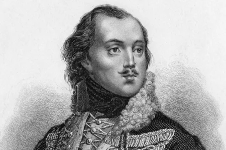 Polish soldier and military commander Casimir Pulaski (1745 - 1779), circa 1775. From an original engraving by James Hopwood after a painting by Oleszkiewicz.
