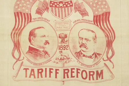 In the late 19th century, the Democratic Party (represented here by Grover Cleveland and his running mate Adlai Stevenson) was the party of free trade, while the GOP was the faction of harsh tariffs. By the late 20th century, these roles had completely reversed.