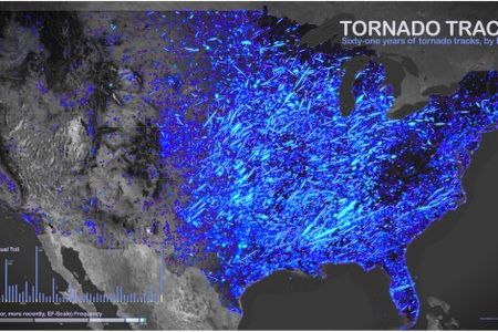A map of tornado activity in the U.S., 1950 to 2011