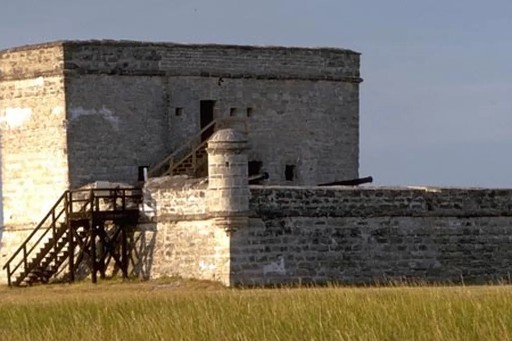 Fort Matanzas, about fifty feet long on each side, was constructed of coquina, a local stone formed from clam shells and quarried from a nearby island.