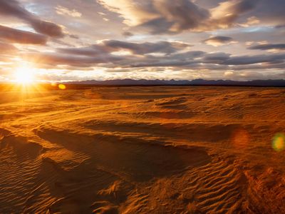 The Great Kobuk Sand Dunes with the shadows of the Arctic midnight sunset, Kobuk Valley National Park.