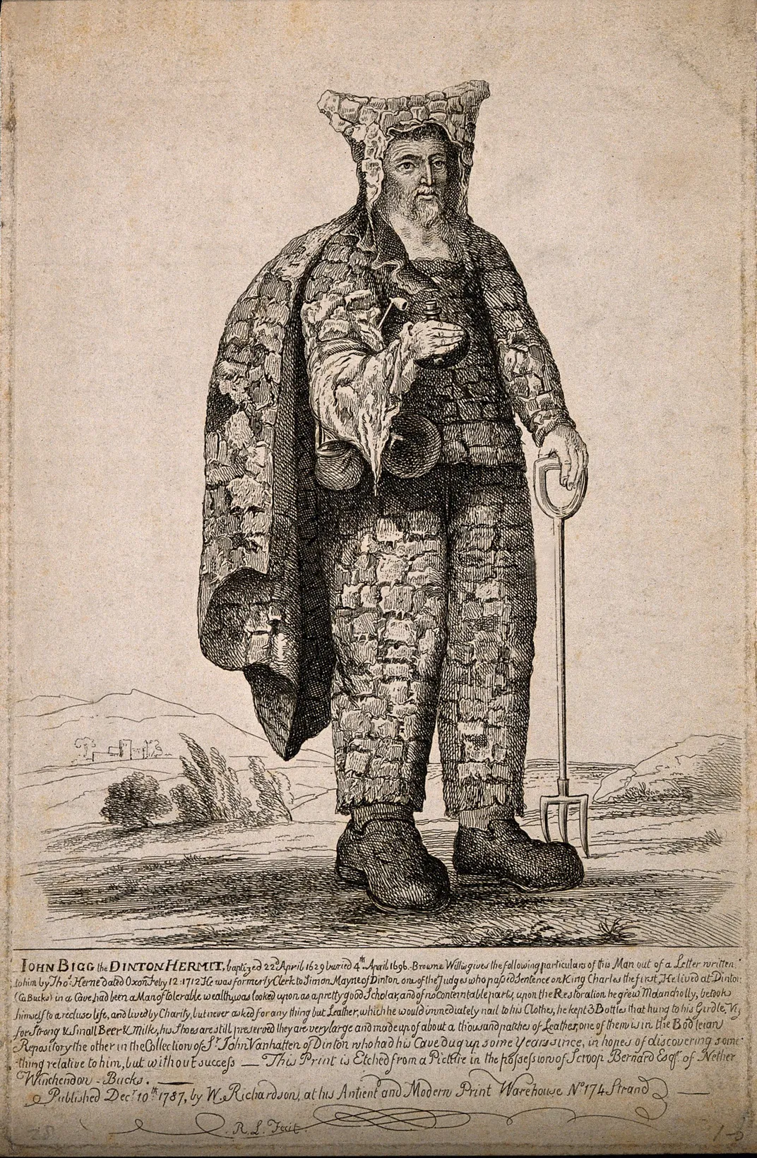 An 18th-century etching of "eccentric hermit" John Bigg