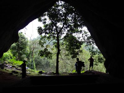 At the Batadomba-lena rock shelter in Sri Lanka, scientists found evidence that humans were living off rainforest resources as early as 20,000 years ago.