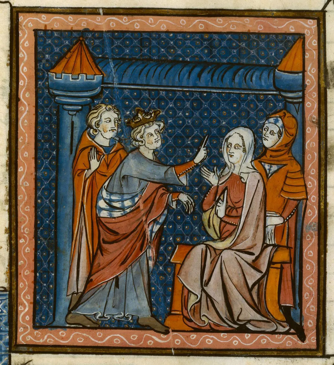 Miniature illustration of Baldwin III lecturing his mother, Melisende