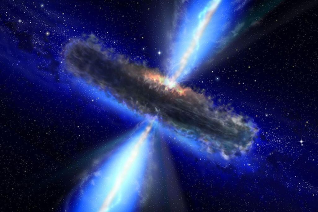 An artist’s conception of a feeding black hole, or quasar.