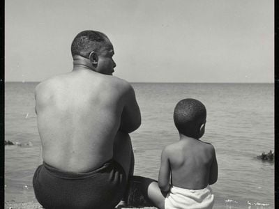 &quot;Fathering&quot; is a theme of the show, (above: Father and Son at Lake Michigan, detail, by Wayne F. Miller, 1946-1948) as crucial experience and wisdom is provided by fathers, uncles, teachers and coaches.&nbsp;