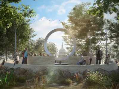 An artist's rendering of the Capitol dome as seen through Harvey Pratt's proposed "Warriors' Circle of Honor"