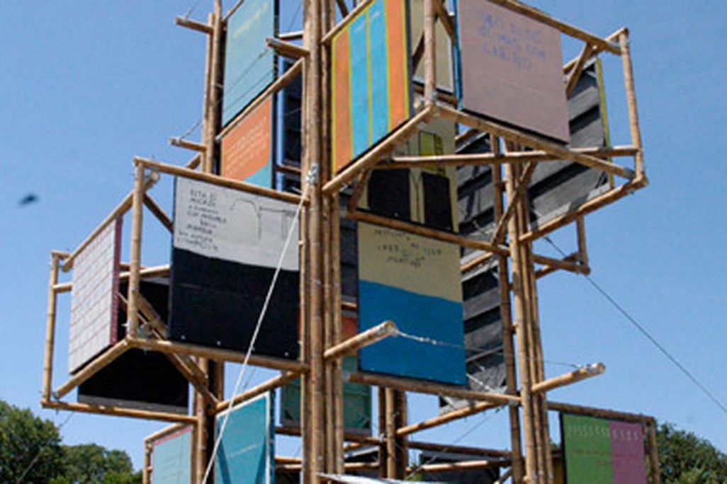 An abstract sculpture representing Colombian urban buildings at the 2011 Smithsonian Folklife Festival.