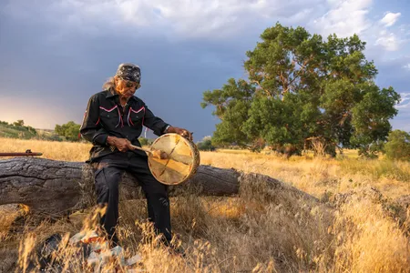 Phil Little Thunder, a great-great-grandchild of the Lakota chief whose village was attacked in 1855. An ancient cottonwood known as the Witness Tree, right, still stands.