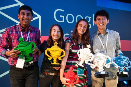 Google hosts its fourth-annual science fair. Shown here, the 2013 winners.