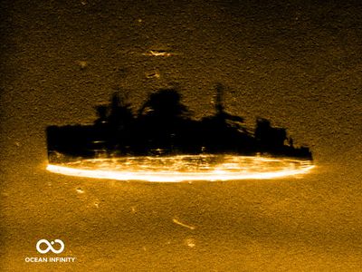 A high-resolution synthetic aperture sonar image of the USS Stewart, also known as the &quot;Ghost Ship of the Pacific&quot;