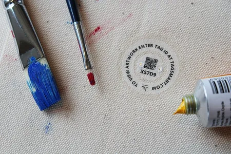 This smart tag contains synthetic DNA and other security measures to help authenticate and track the provenance of canvas. 