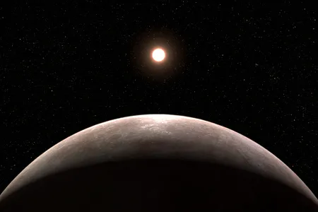 This illustration shows the exoplanet LHS 475 b and its red dwarf host star, located 41 light-years away from Earth in the constellation Octans.