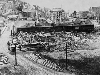 The forest fire of 1910 ripped through the town of Wallace, Idaho leaving it in complete shambles.
