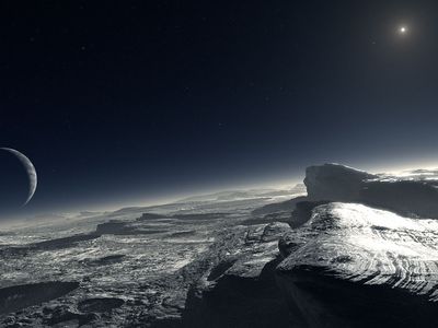The surface of Pluto, as imagined by an artist in 2009. Soon we’ll have close-up photographs.