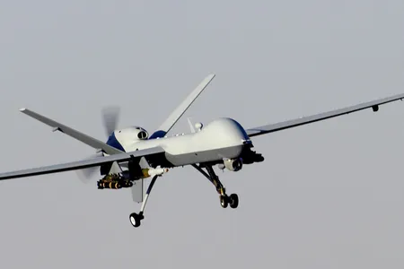 An Air Force MQ-9 Reaper comes in for a landing after a mission over Afghanistan.