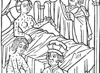 The earliest known portrayal of patients suffering from syphilis, from Vienna in 1498.