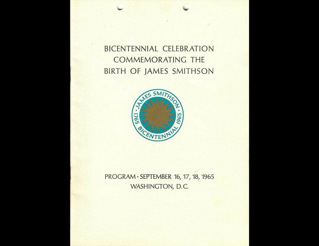 Program cover with Smithsonian sunburst logo in center. 