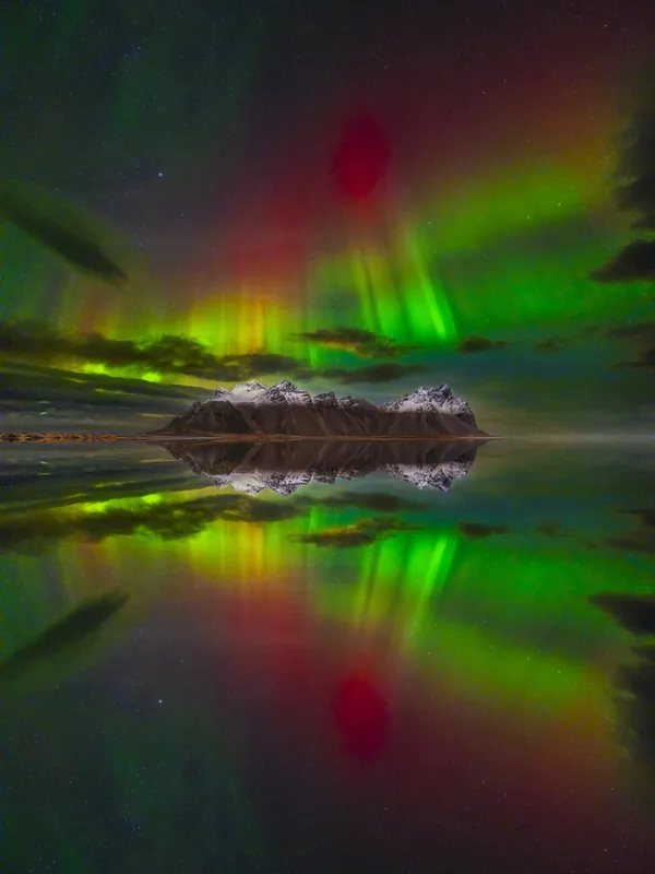 Northern Lights over Vestrahorn Mountain in Iceland thumbnail