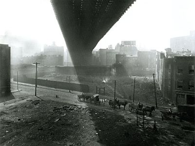 This view of the Brooklyn Bridge, looking east, was taken on May 6, 1918.