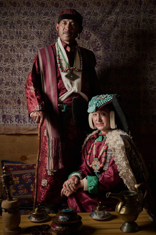 Ladakh couple wearing traditional wedding attire thumbnail