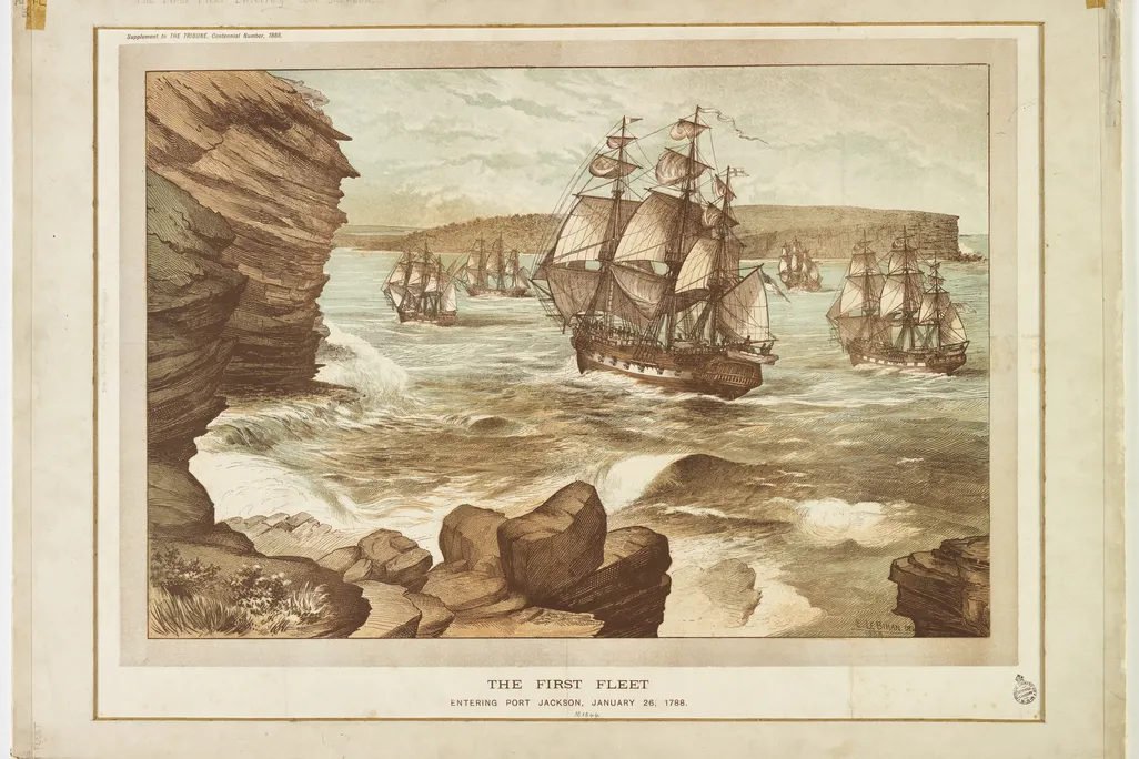 A drawing of some ships on the water
