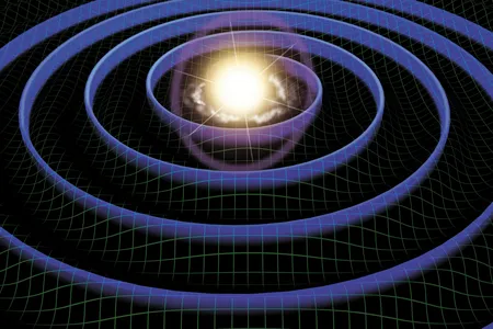 An illustration of how gravitational waves ripple through the fabric of space-time.