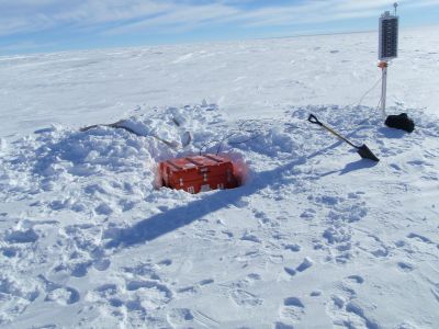 A seismic sensor installed in the ice of East Antarctica to monitor Earth's shivers and rumbles.